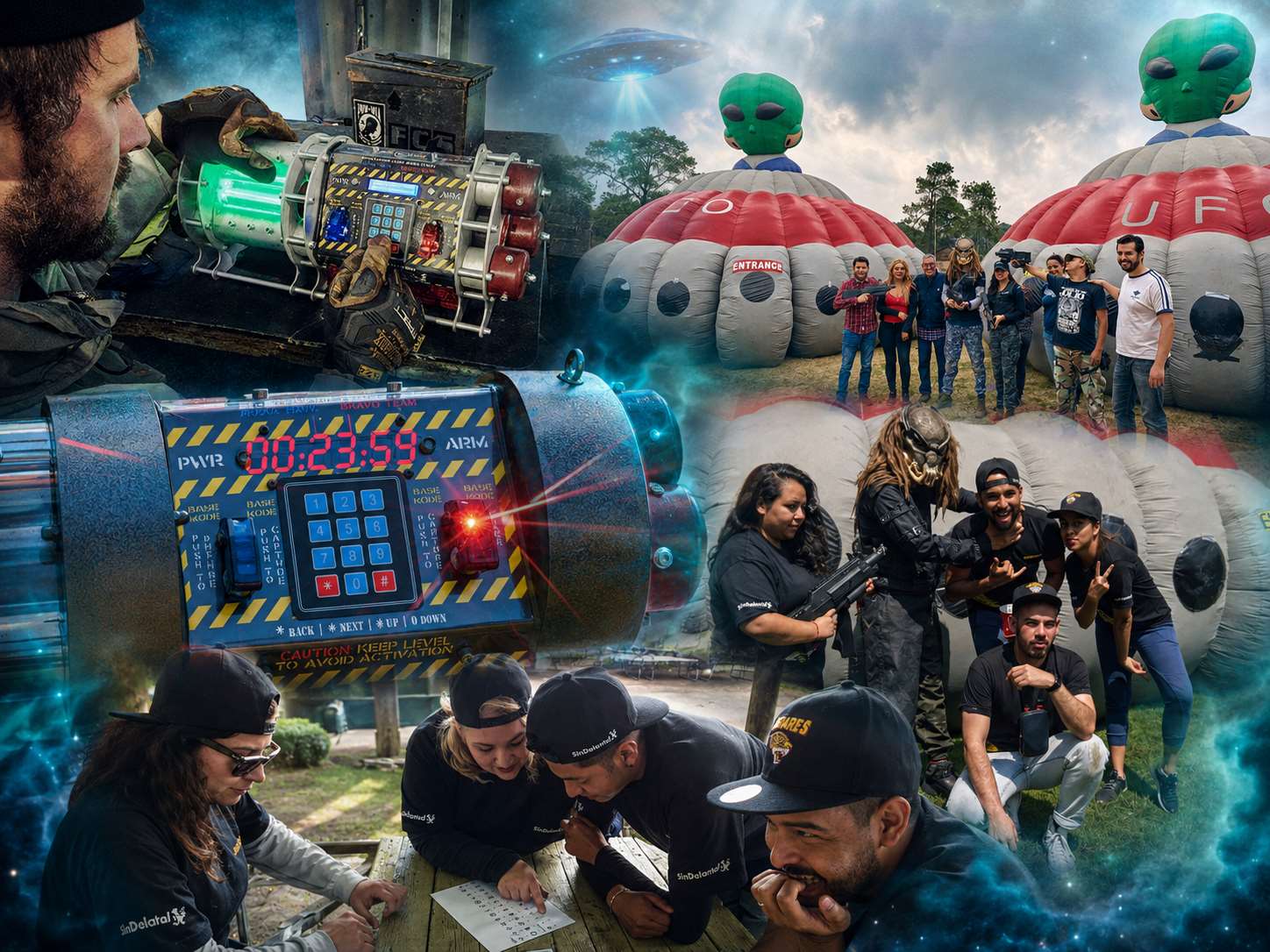 Participantes corporativos desactivando dispositivos en la misión Invasión Extraterrestre